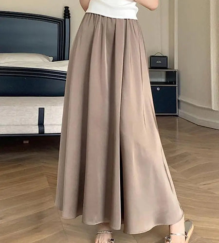 Korean Fashion Women's Elegant Sexy Pleated Long Skirt Spring Summer High Waist Vacation A-line Half Skirts 2025 Casual Ladies