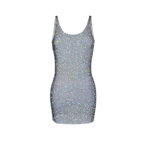 Load image into Gallery viewer, Glitter See Through Sexy Mini Dress For Women New Spaghetti Strap Sleeveless Transparent Shiny Diamond Short Dress
