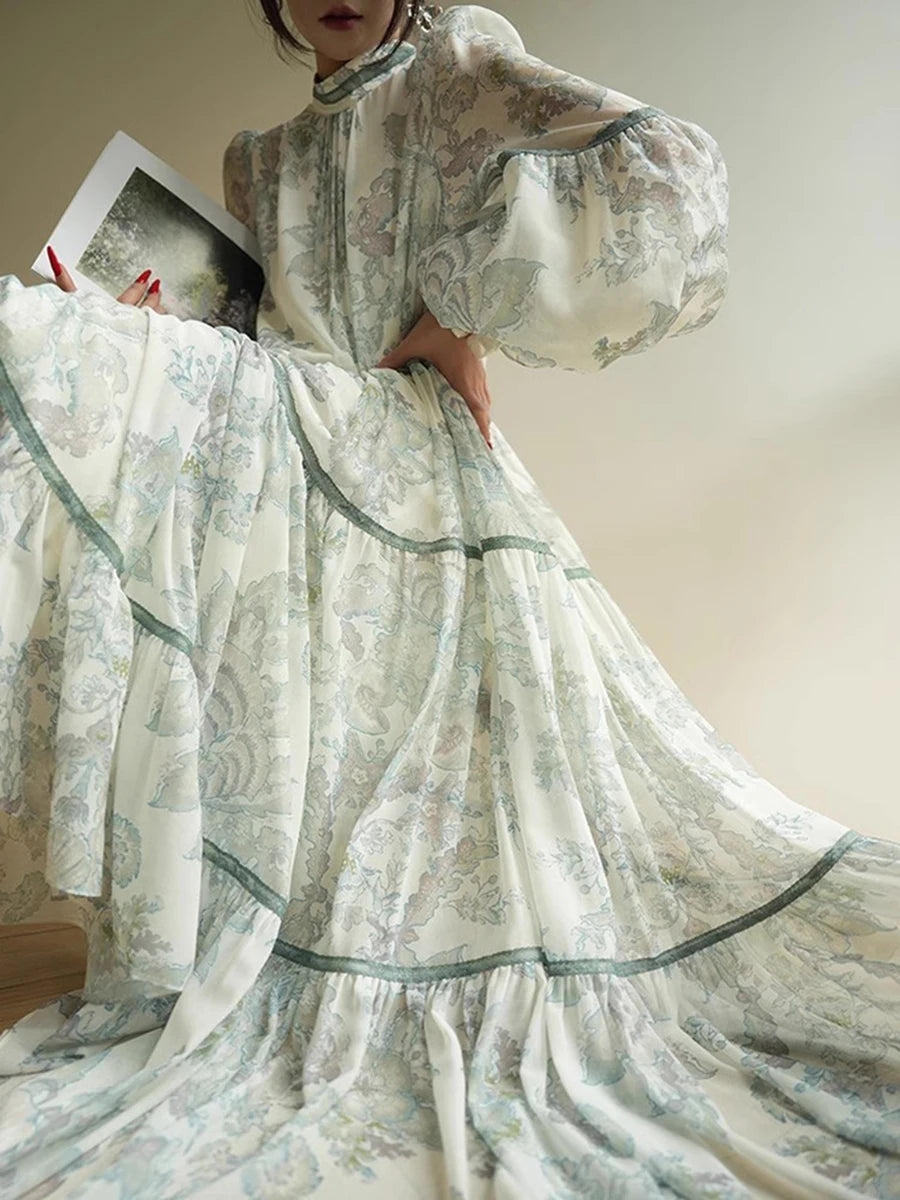 Hit Color Loose Dresses For Women O Neck Long Sleeve High Waist Temperament Long Dress Female Fashion Style Clothes