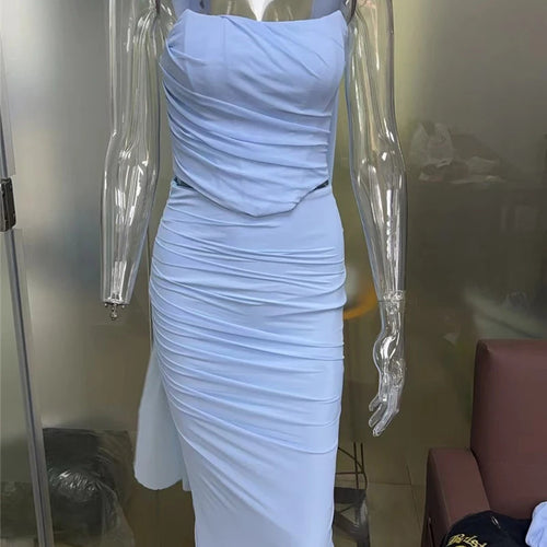 Load image into Gallery viewer, Wine Red Sexy Two Piece Sets Women Neckerchief Strapless Crop Tops And Maxi Skirt Sets Club Party Skirt Two Piece Sets
