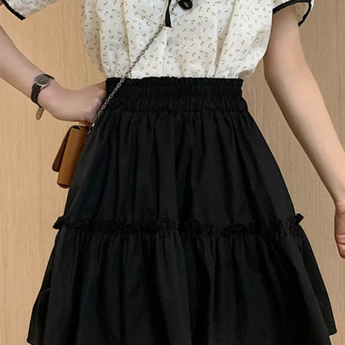 Load image into Gallery viewer, Kawaii Mini Skirts Women Cute Fungus Patchwork Fairycore High Waist Pleated Short Skirt Korean Fashion Preppy Style

