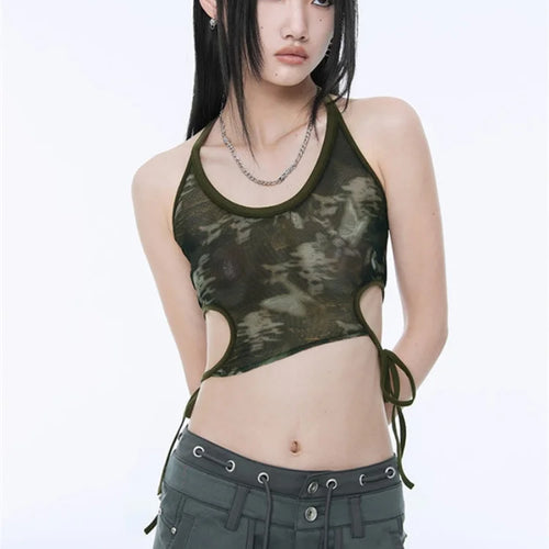 Load image into Gallery viewer, Fake Two Piece Halter Bandage Vest Women Summer Korean Fashion Crop Top Y2k Aesthetic Solid Tee Shirt Femme Hollow Out Camisetas
