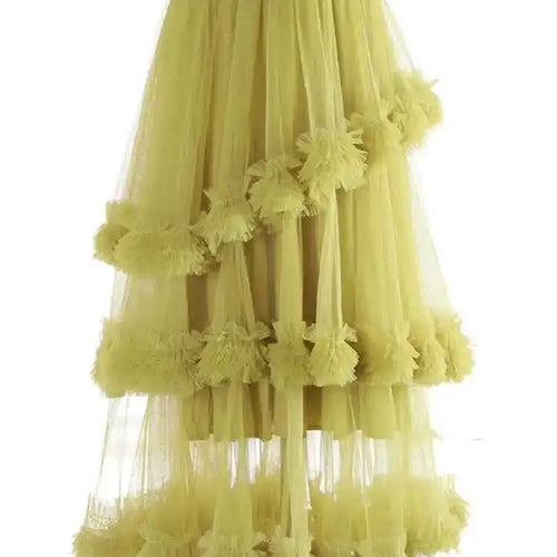 Load image into Gallery viewer, High Elastic Waist Yellow Mesh Ruffles Irregular A-line Half-body Skirt Women Fashion Tide New Spring Autumn 2025 1DH9405
