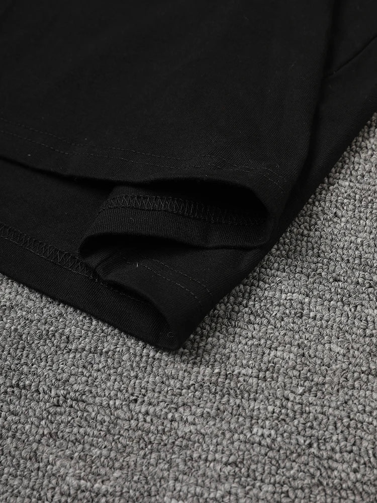 Women Black Mesh Color-block Big Size Knee-Length Dress New Round Neck Short Sleeve Fashion Spring Summer 2025 CPG3040