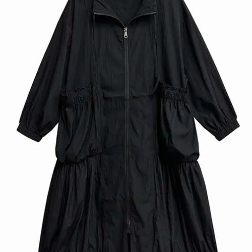 Load image into Gallery viewer, Women Khaki Pleated Big Size Casual Midi Dress New Stand Collar Long Sleeve Fashion Tide Spring Autumn 2025 1DH6824
