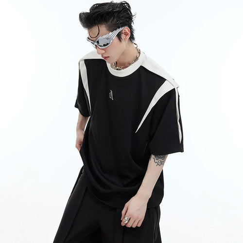 Load image into Gallery viewer, Male T-shirt Personality Patchwork Contrast Color Round Collar Men&#39;s Short Sleeve Casual Men Wear Spring Chic 9C4768
