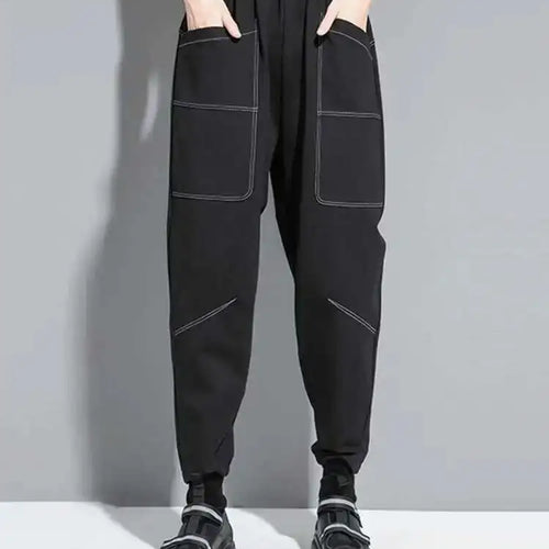 Load image into Gallery viewer, High Elastic Waist Black Pocket Topstitched Long Harem Pants New Trousers Women Fashion Tide Spring Autumn 2025 1DH7067
