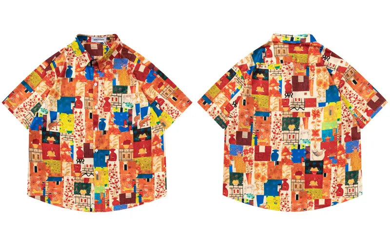 Vintage Hawaiian Shirt Streetwear Retro Graphic Print Summer Beach Shirts Men Hip Hop Harajuku Loose Short Sleeve Button Up Tops