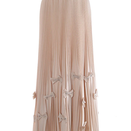 Load image into Gallery viewer, High Elastic Waist Red Bow Rhinestones Pleated A-line Half-body Skirt Women Fashion Tide New Spring Autumn 2025 1DJ1260
