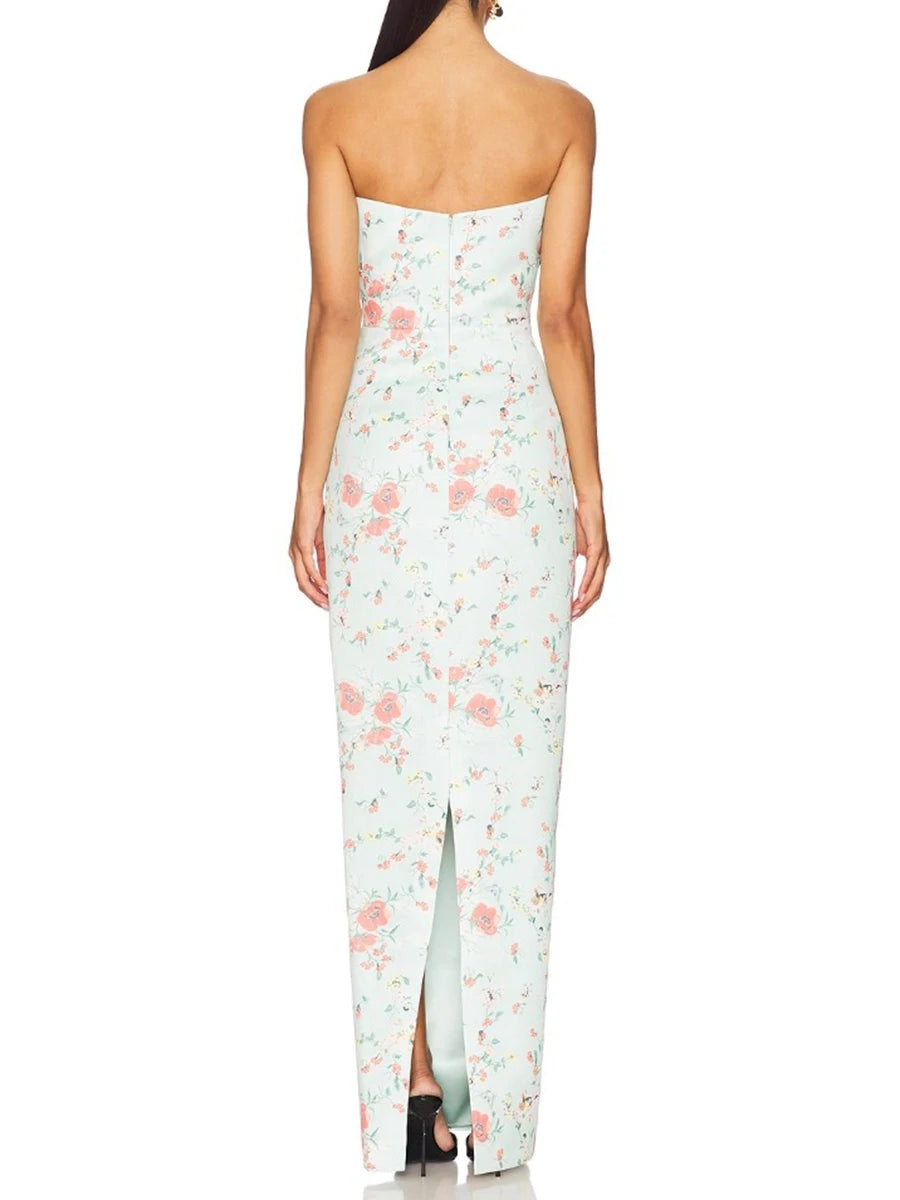 Hit Color Printing Spliced Bowknot Dresses for Women Strapless Sleeveless Sexy Dress Female Fashion Clothing New