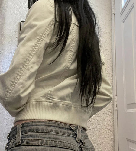 Streetwear Stitched Cargo Style Autumn Jacket Female Pockets Harajuku Zip Up Coat Trench Retro Outwear Bomber Jackets