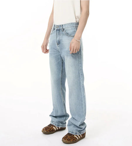 Men's Denim Pants New American Style Hole Design Casual Straight Wide Leg Gradient Color Trendy Male Loose Jeans 9W1840