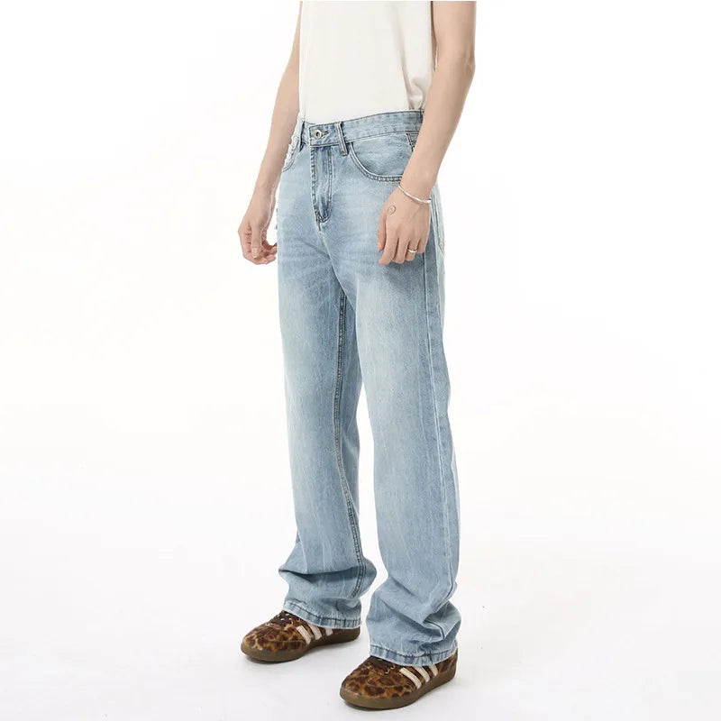 Men's Denim Pants New American Style Hole Design Casual Straight Wide Leg Gradient Color Trendy Male Loose Jeans 9W1840