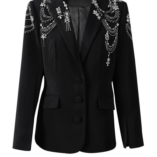 Load image into Gallery viewer, Women Black Rhinestones Nailed Big Size Elegant Blazer New Lapel Long Sleeve Jacket Fashion Spring Autumn 2025 5ZD1434
