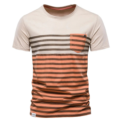 Load image into Gallery viewer, Striped Cotton Men T-shirt O-neck Short Sleeve Slim Fit T Shirt for Men Patchwork Tops Tees Summer Men&#39;s Clothing
