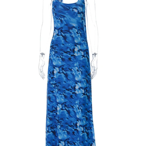Load image into Gallery viewer, Halter Backless Print Sexy Maxi Dress For Women Gown Elegant Blue Printed Lace-up Sleeveless Evening Long Dress
