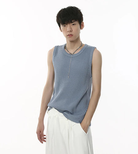 Men Knitting Vest American Style Round Collar Solid Color Male Sleeveless Knits Tops Vintage Men's Clothing Spring 9C2035
