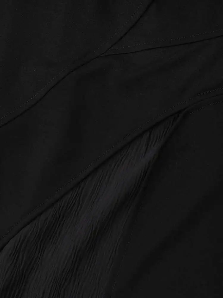 High Elastic Waist Black Irregular Spliced Midi A-line Half-body Skirt Women Fashion Tide New Spring Autumn 2025 1DH5347