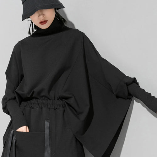 Load image into Gallery viewer, Loose Fit Black Asymmetrical Big Size Sweatshirt New Turtleneck Long Sleeve Women Big Size Fashion Tide Spring 2025 OA869
