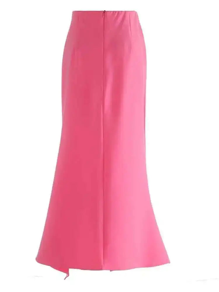 High Waist Rose Red Pleated Nailed Irreuglar Elegant  Half-body Skirt Women Fashion Tide New Spring Autumn 2025 1DH5226