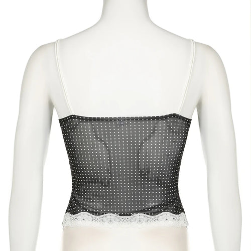 Load image into Gallery viewer, Vintage Y2K Aesthetic Sexy Mesh Top Camis Bow Lace Patchwork See Through Summer Crop Top Gilrs 2000S Clothes Kawaii
