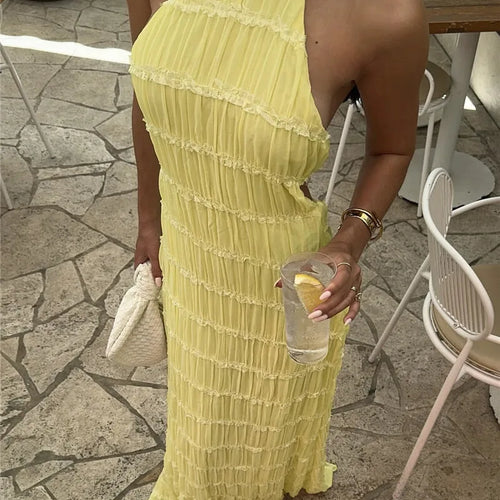 Load image into Gallery viewer, Halter Backless Sexy Maxi Dress For Women Spring Summer New Lace-up Sleeveless Pleated Beach Holiday Long Dress Elegant
