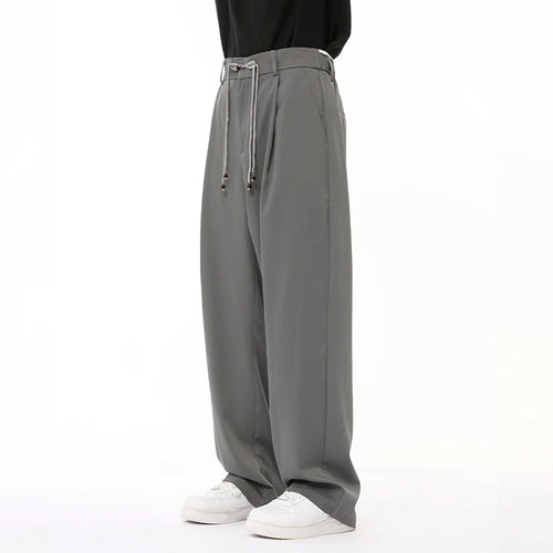 Load image into Gallery viewer, Male Gray Suit Pants New Chinese Style Knot Button Straight Wide Leg Loose Casual Men&#39;s Trousers Summer Fashion 9C6684
