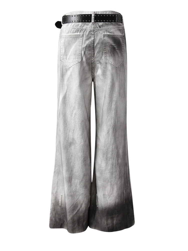 High Waist Light Gray Denim Do Old Long Casual Wide Leg Jeans New Women Trousers Fashion Tide Spring Autumn 2025 CPG3151