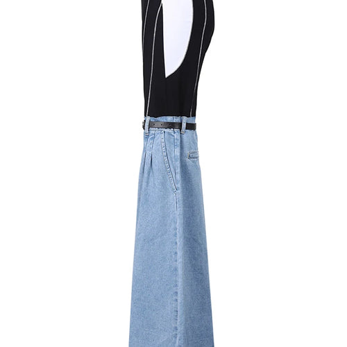 Load image into Gallery viewer, High Waist Blue Denim Color-block Slim Long Wide Leg Jeans New Women Trousers Fashion Tide Spring Autumn 2025 YX018105
