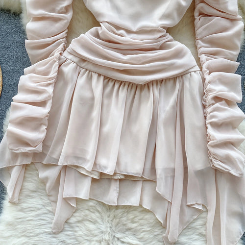 Load image into Gallery viewer, Autumn Pink Halter Bandage Mini Dress Women Sexy Club Temperament New Off Shoulder Korean Fashion Irregular Pleated Short Dress
