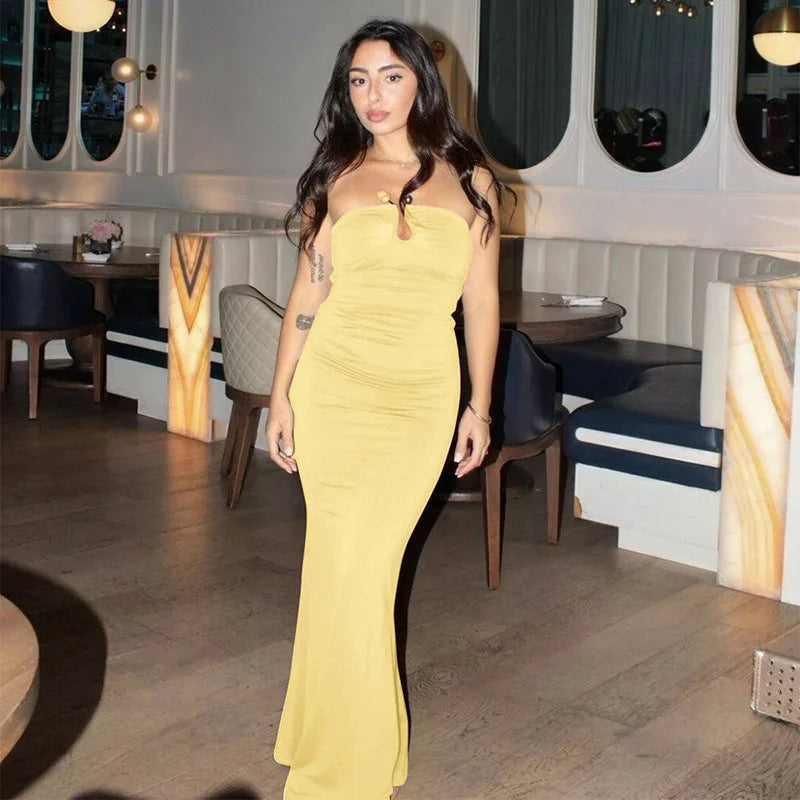 Off-shoulder Strapless Sexy Maxi Dress For Women Solid Sleeveless Backless Bodycon Club Party Sexy Long Dress Elegant