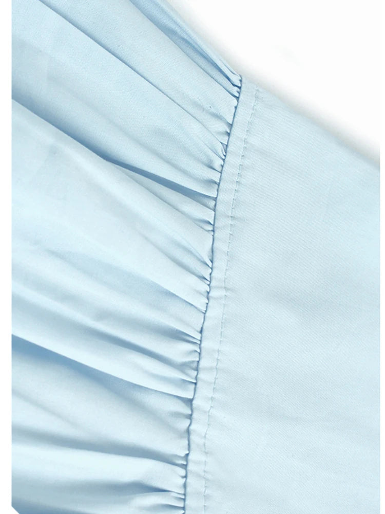 Women Blue Circle Printed Spliced Big Size Midi Shirt Dress New Lapel Short Sleeve Fashion Tide Spring Summer 2025 1DJ1356