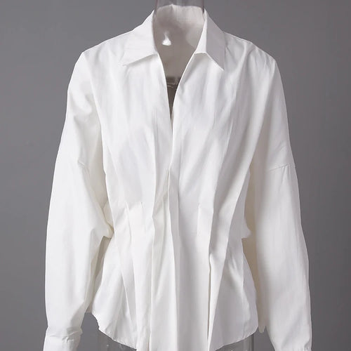 Load image into Gallery viewer, Women White Pleated Shaped Elegant Big Size Blouse New V-neck Long Sleeve Shirt Fashion Tide Spring Autumn 2025 CPG3185
