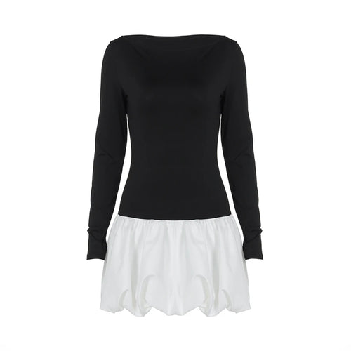 Load image into Gallery viewer, Patchwork Long Sleeve Sexy Mini Dress For Women Color Contrast High Waist A-line Club Party Sexy Puffy Dress Elegant
