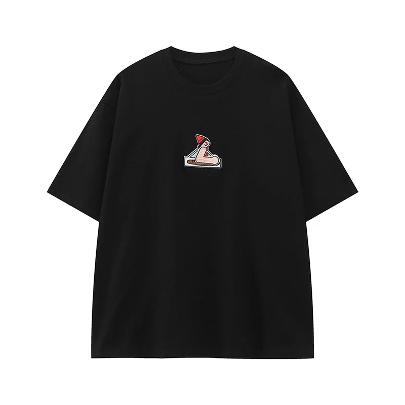 Men's T-shirts Short Sleeve New Korean Cartoon Print Embroidery Design Solid Color Round Neck Casual Trend T-shirt 9W1683