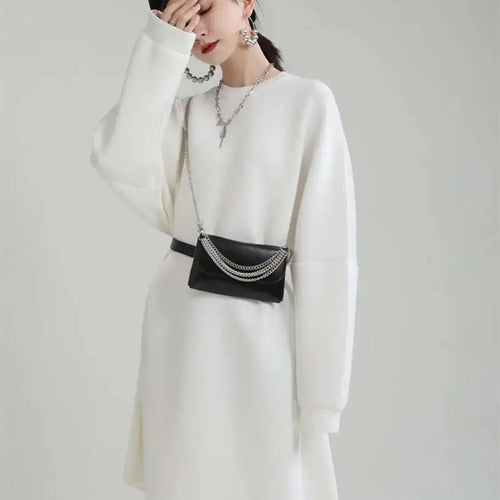 Load image into Gallery viewer, Women White Big Size Shaped Long Dress New Round Neck Long Sleeve Loose Fit Fashion Tide Spring Autumn 2025 1DE4098
