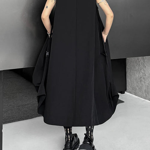 Load image into Gallery viewer, Women Black Pockets Big Size Casual Midi Vest Dress New Round Neck Sleeveless Fashion Tide Spring Autumn 2025 1DJ1167
