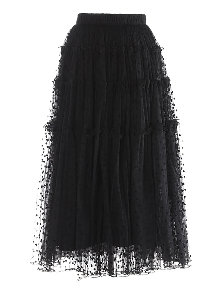 High Elastic Waist Green Dot Mesh Elegant Ball Gown Half-body Skirt Women Fashion Tide New Spring Autumn 2025 1DJ1173