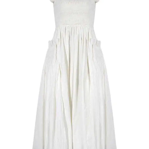 Load image into Gallery viewer, Women White Sling Backless Pleated Shrink Waist Slim Vintage Dress New Square Collar Fashion Spring Autumn 2025 JF54801
