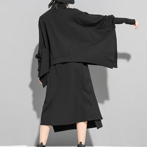 Load image into Gallery viewer, Loose Fit Black Asymmetrical Big Size Sweatshirt New Turtleneck Long Sleeve Women Big Size Fashion Tide Spring 2025 OA869
