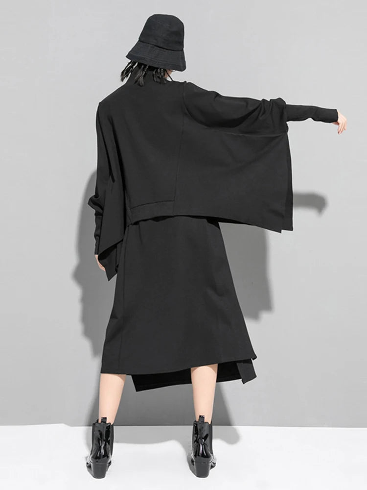 Loose Fit Black Asymmetrical Big Size Sweatshirt New Turtleneck Long Sleeve Women Big Size Fashion Tide Spring 2025 OA869