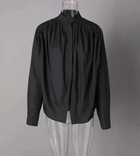 Women White Pleated Elegant Big Size Blouse New Stand Collar Long Sleeve Shirt Fashion Tide Spring Autumn 2025 CPG2608