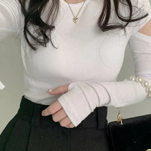 Load image into Gallery viewer, Women Bandage Harajuku Solid T Shirts Female Long Sleeve Tees  2025 Autumn T-shirt Streetwear Y2k All Match Hollow Out Tops
