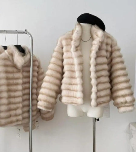 Korean Fashion Women's New Autumn Winter Fashion Khaki Long Sleeved Standing Neck Loose Vacation Cardigan Mink Coat Casual Trend