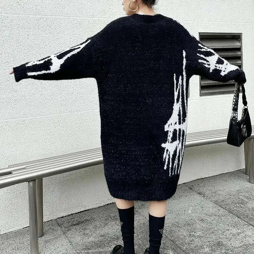 Load image into Gallery viewer, Women Black Pattern Thick Warm Big Size Sweater Dress New V-Neck Long Sleeve Fashion Tide Spring Autumn 2025 1DH8735
