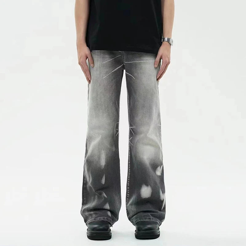 Men's Jeans Summer New American Style Straight Leg Trendy Loose Micro Flared Casual Gradient Color Male Trousers 9W1783