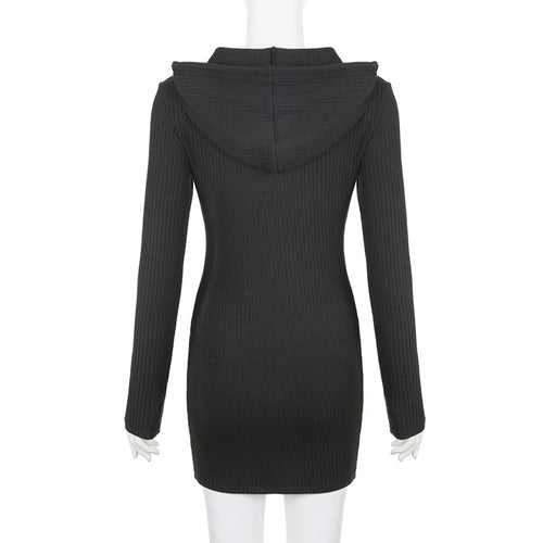 Load image into Gallery viewer, Korean Fashion Fitness Winter Dress Female Solid Basic Hooded Dresses Casual Autumn Clothes Knitted Slim Elegant New
