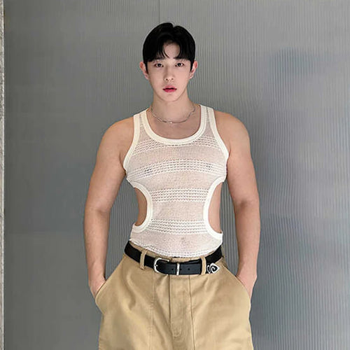 Load image into Gallery viewer, Summer Slim-fit Vest Sexy Men&#39;s Wear Hollowed Side Waist Round Collar Male Vests new Fashion Male Sleeveless Top 9C5939
