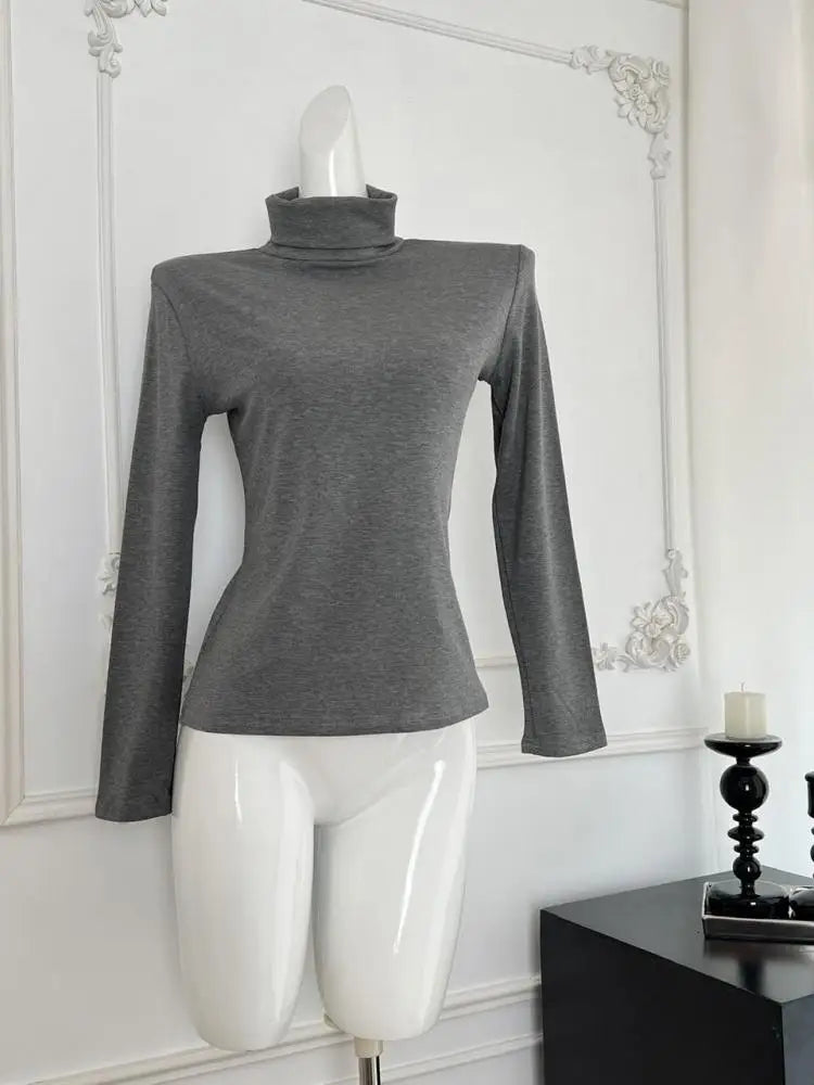 Black White Elegant Velvet Sweater Women Grey High Neck Long Sleeve Basic Knit Tops 2024 Autumn Winter Simplicity Versatile Chic