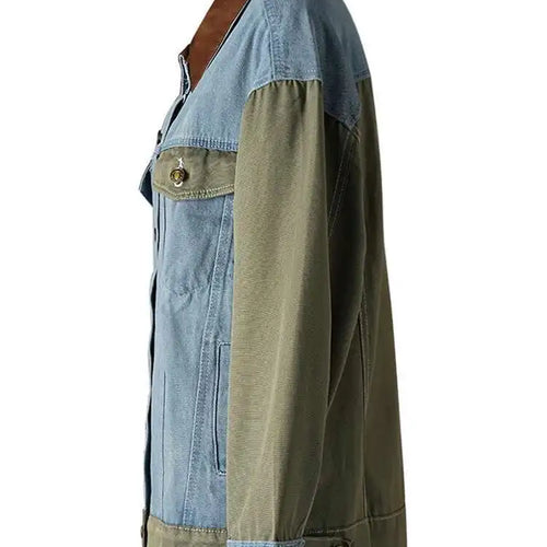 Load image into Gallery viewer, Green Denim Color-block Big Size Casual Jacket New Lapel Long Sleeve Women Coat Fashion Tide Spring Autumn 2025 CP3516
